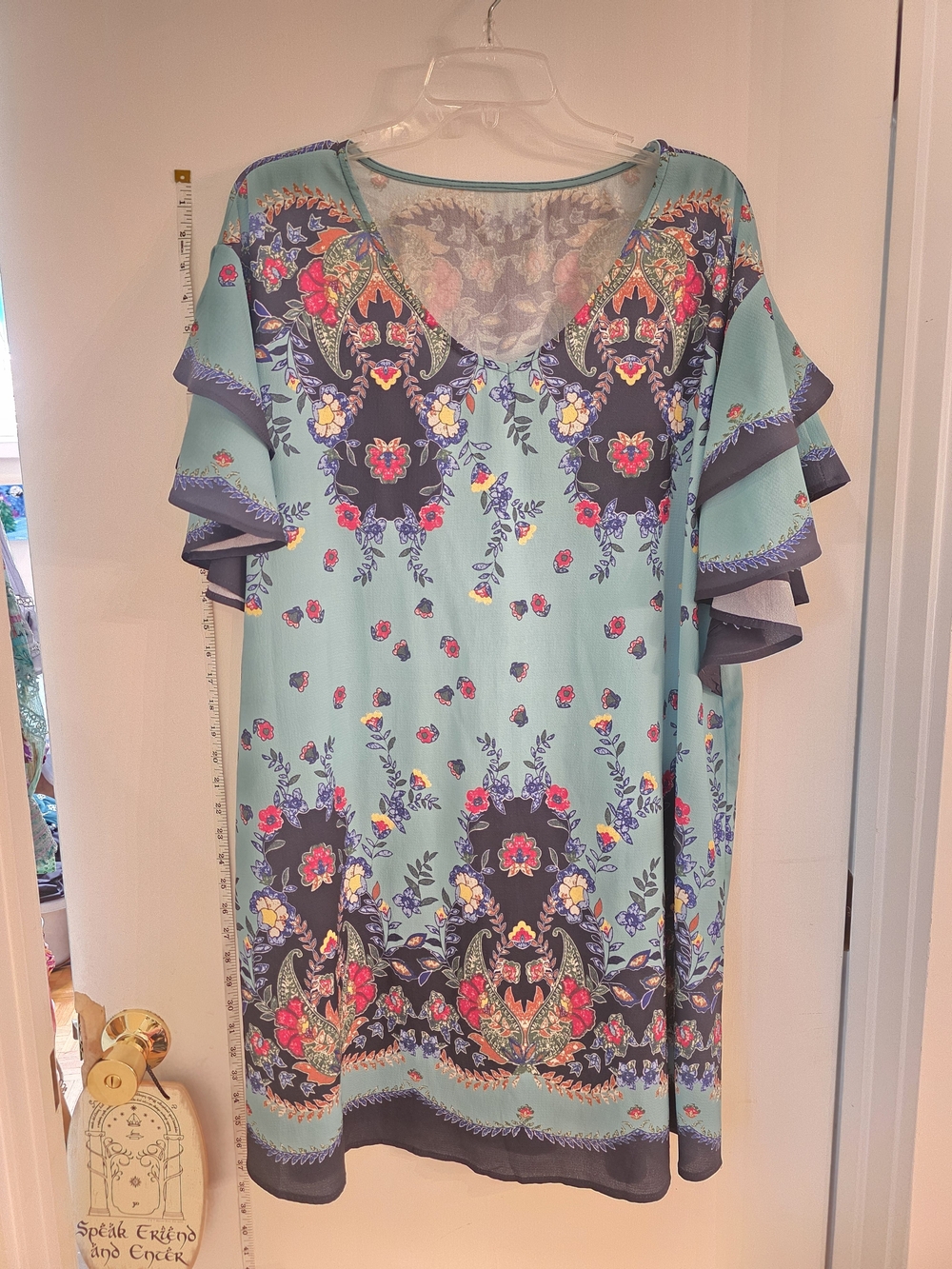 Floral V-Neck Ruffle Sleeve Dress in Aqua